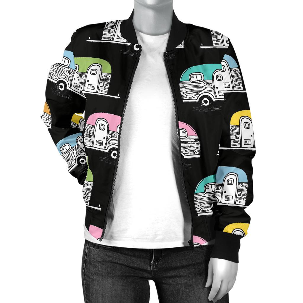 Camper Pattern Camping Themed No 2 Print Women Casual Bomber Jacket