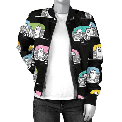 Camper Pattern Camping Themed No 2 Print Women Casual Bomber Jacket