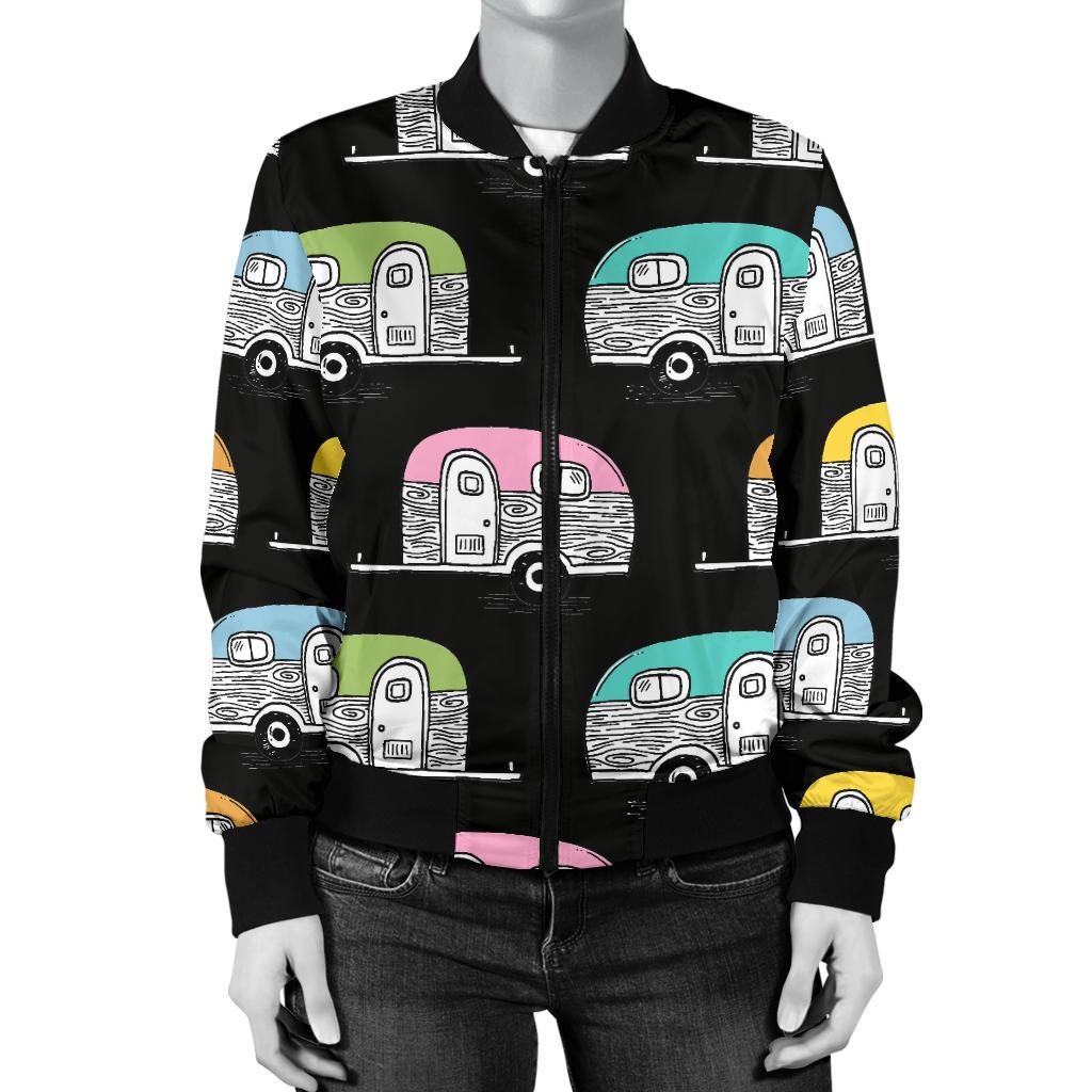 Camper Pattern Camping Themed No 2 Print Women Casual Bomber Jacket