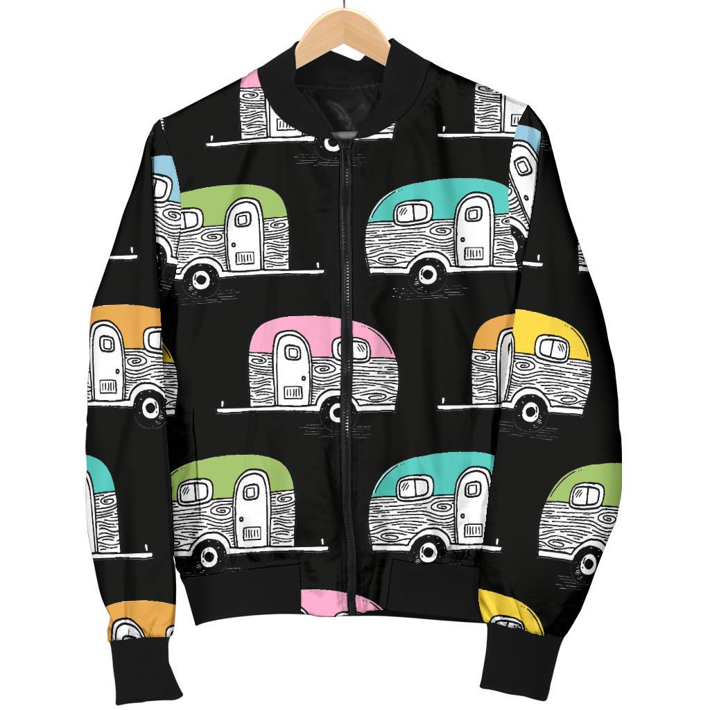 Camper Pattern Camping Themed No 2 Print Women Casual Bomber Jacket