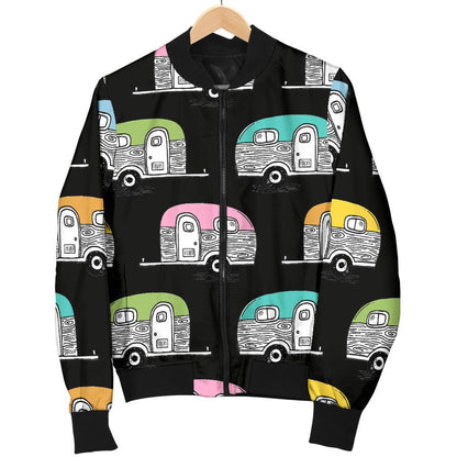 Camper Pattern Camping Themed No 2 Print Women Casual Bomber Jacket