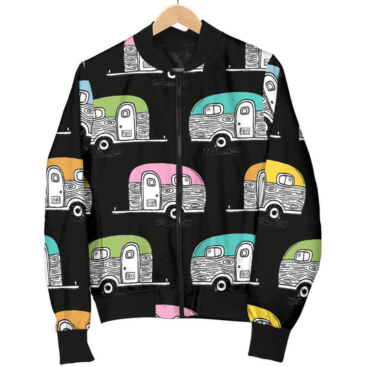 Camper Pattern Camping Themed No 2 Print Women Casual Bomber Jacket