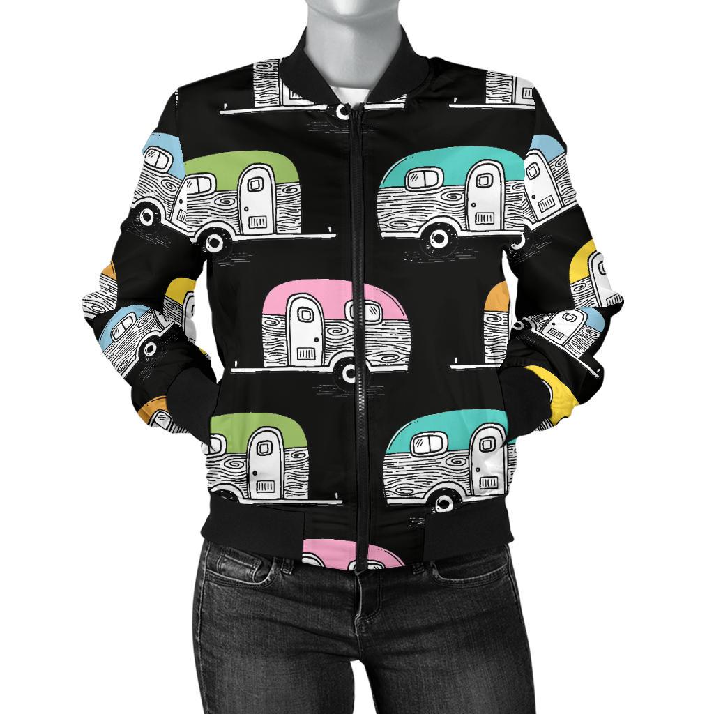Camper Pattern Camping Themed No 2 Print Women Casual Bomber Jacket