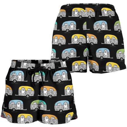 Camper Pattern Camping Themed No 2 Print Women Shorts-JTAMIGO.COM
