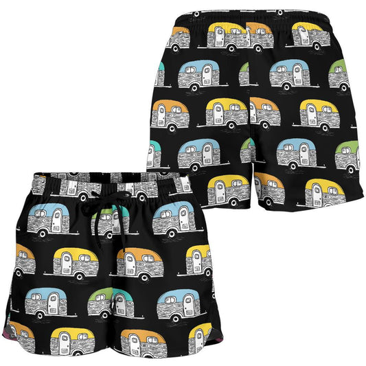 Camper Pattern Camping Themed No 2 Print Women Shorts-JTAMIGO.COM