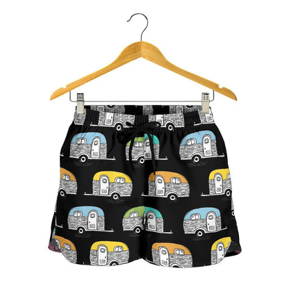 Camper Pattern Camping Themed No 2 Print Women Shorts-JTAMIGO.COM