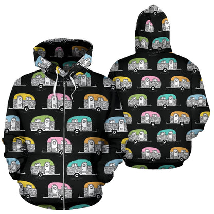 Camper Pattern Camping Themed No 2 Print Zip Up Hoodie