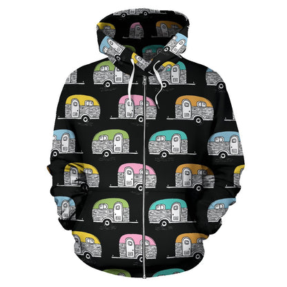 Camper Pattern Camping Themed No 2 Print Zip Up Hoodie