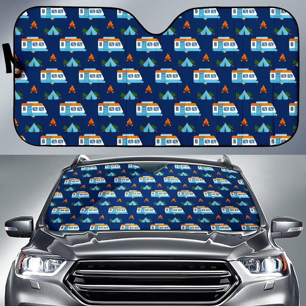 Camper Pattern Camping Themed No 3 Print Car Sun Shade For Windshield