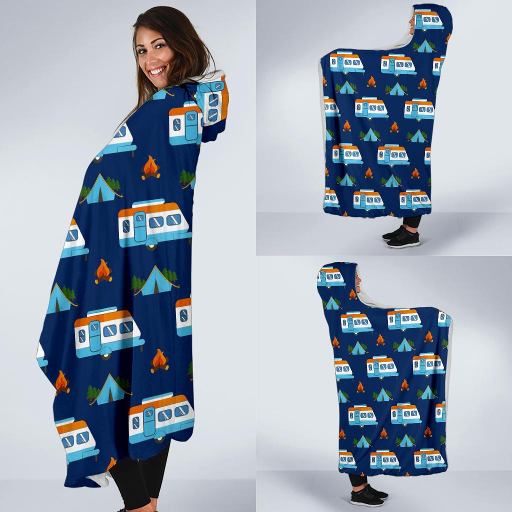 Camper Pattern Camping Themed No 3 Print Hooded Blanket-JTAMIGO.COM