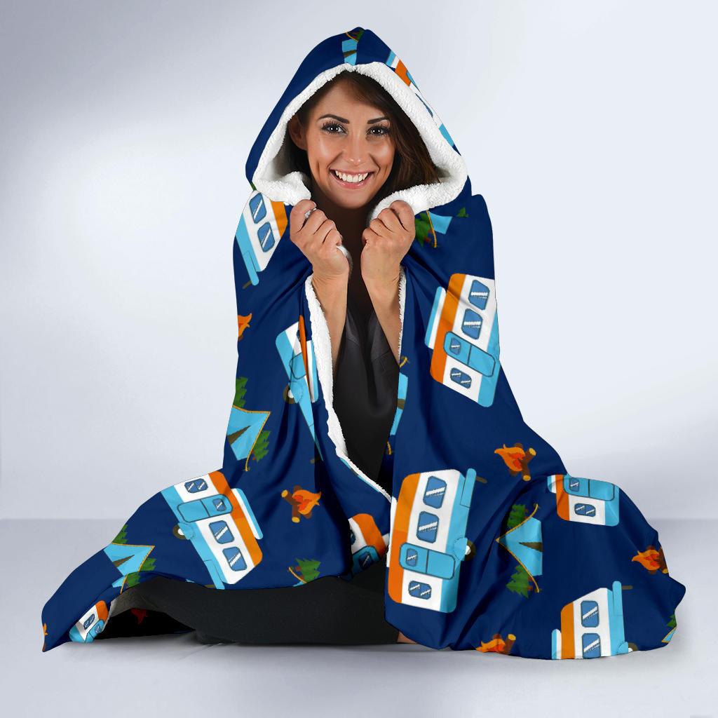 Camper Pattern Camping Themed No 3 Print Hooded Blanket-JTAMIGO.COM