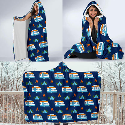 Camper Pattern Camping Themed No 3 Print Hooded Blanket-JTAMIGO.COM