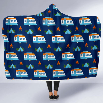 Camper Pattern Camping Themed No 3 Print Hooded Blanket-JTAMIGO.COM