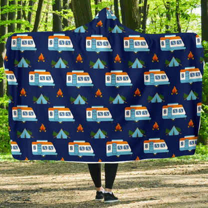 Camper Pattern Camping Themed No 3 Print Hooded Blanket-JTAMIGO.COM