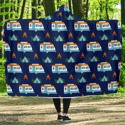 Camper Pattern Camping Themed No 3 Print Hooded Blanket-JTAMIGO.COM