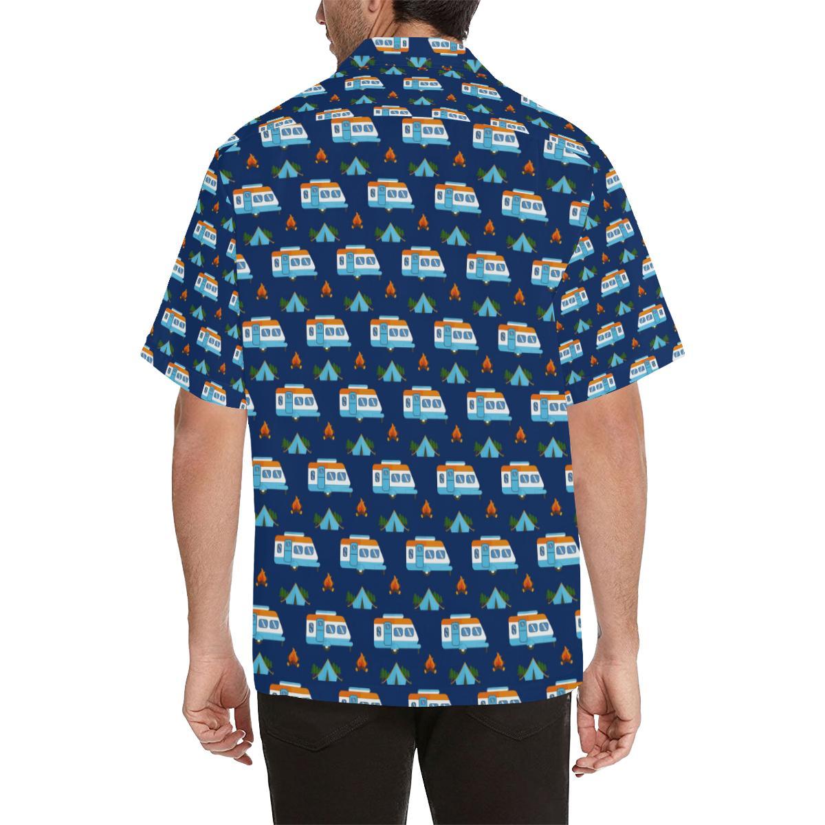 Camper Pattern Camping Themed No 3 Print Men Aloha Hawaiian Shirt