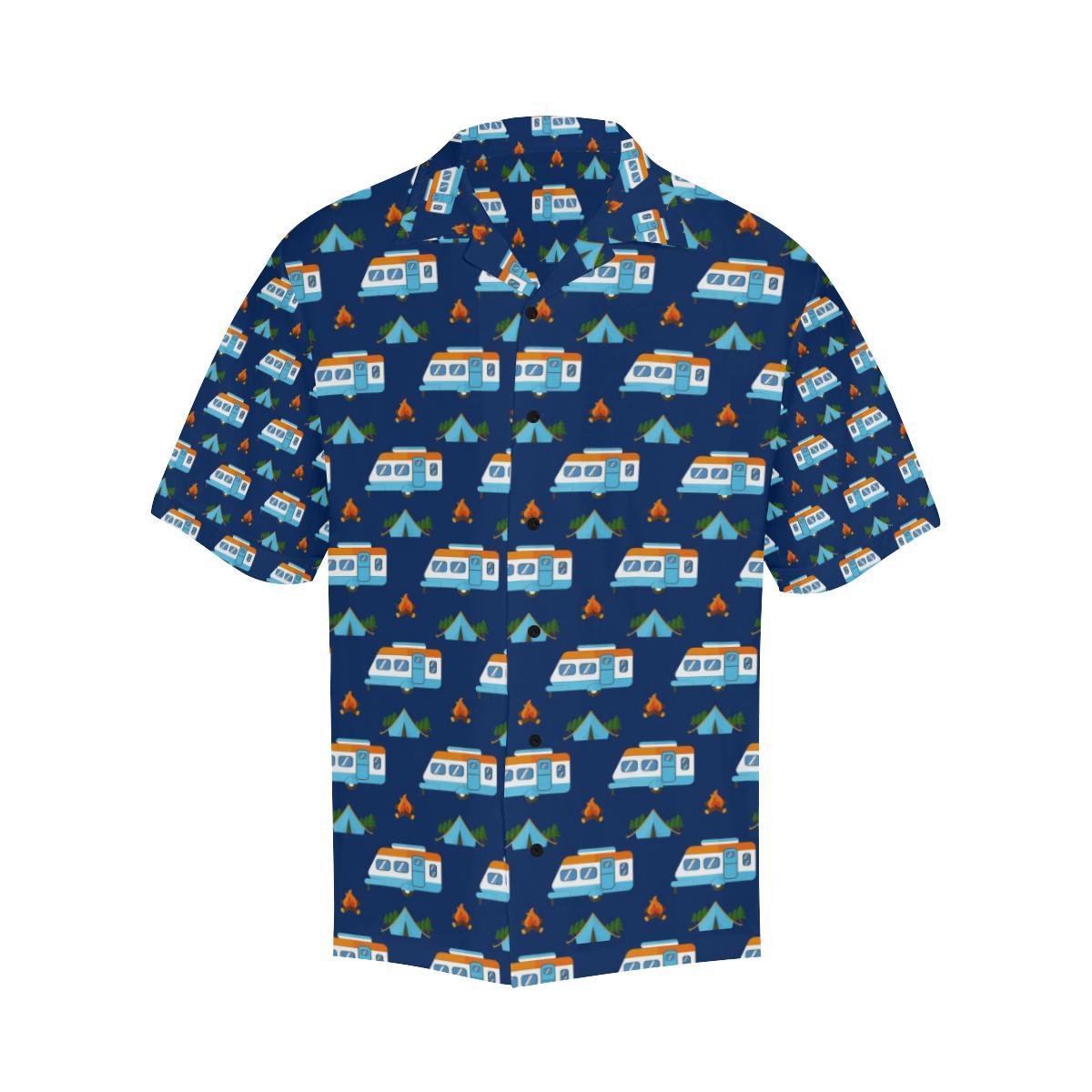 Camper Pattern Camping Themed No 3 Print Men Aloha Hawaiian Shirt
