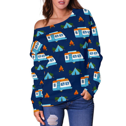Camper Pattern Camping Themed No 3 Print Off Shoulder Sweatshirt