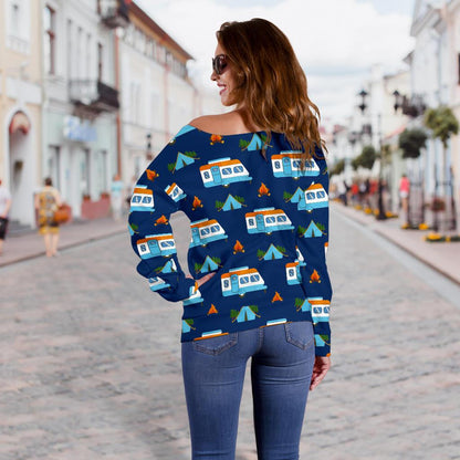 Camper Pattern Camping Themed No 3 Print Off Shoulder Sweatshirt