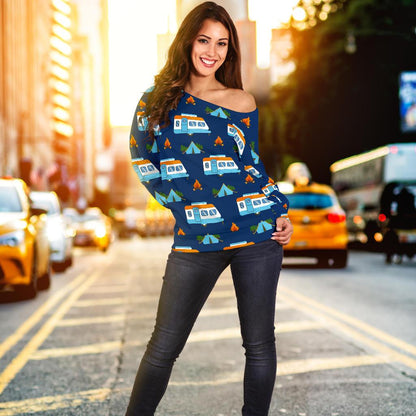 Camper Pattern Camping Themed No 3 Print Off Shoulder Sweatshirt