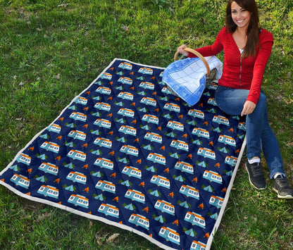 Camper Pattern Camping Themed No 3 Print Premium Quilt-JTAMIGO.COM