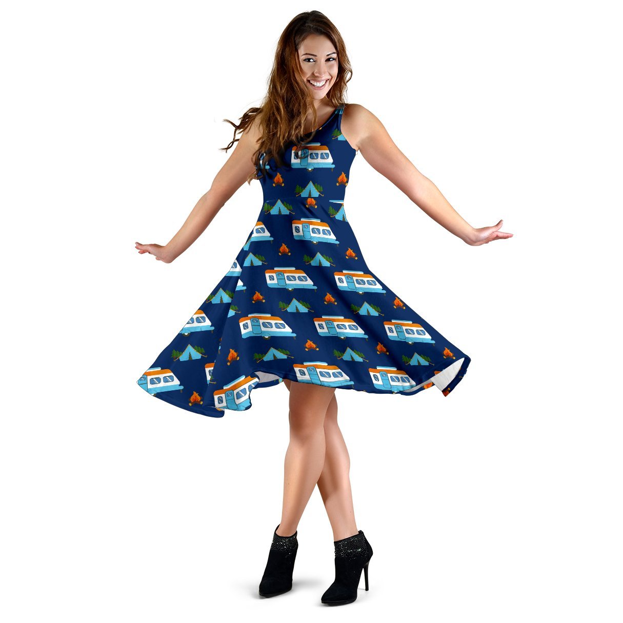 Camper Pattern Camping Themed No 3 Print Sleeveless Dress