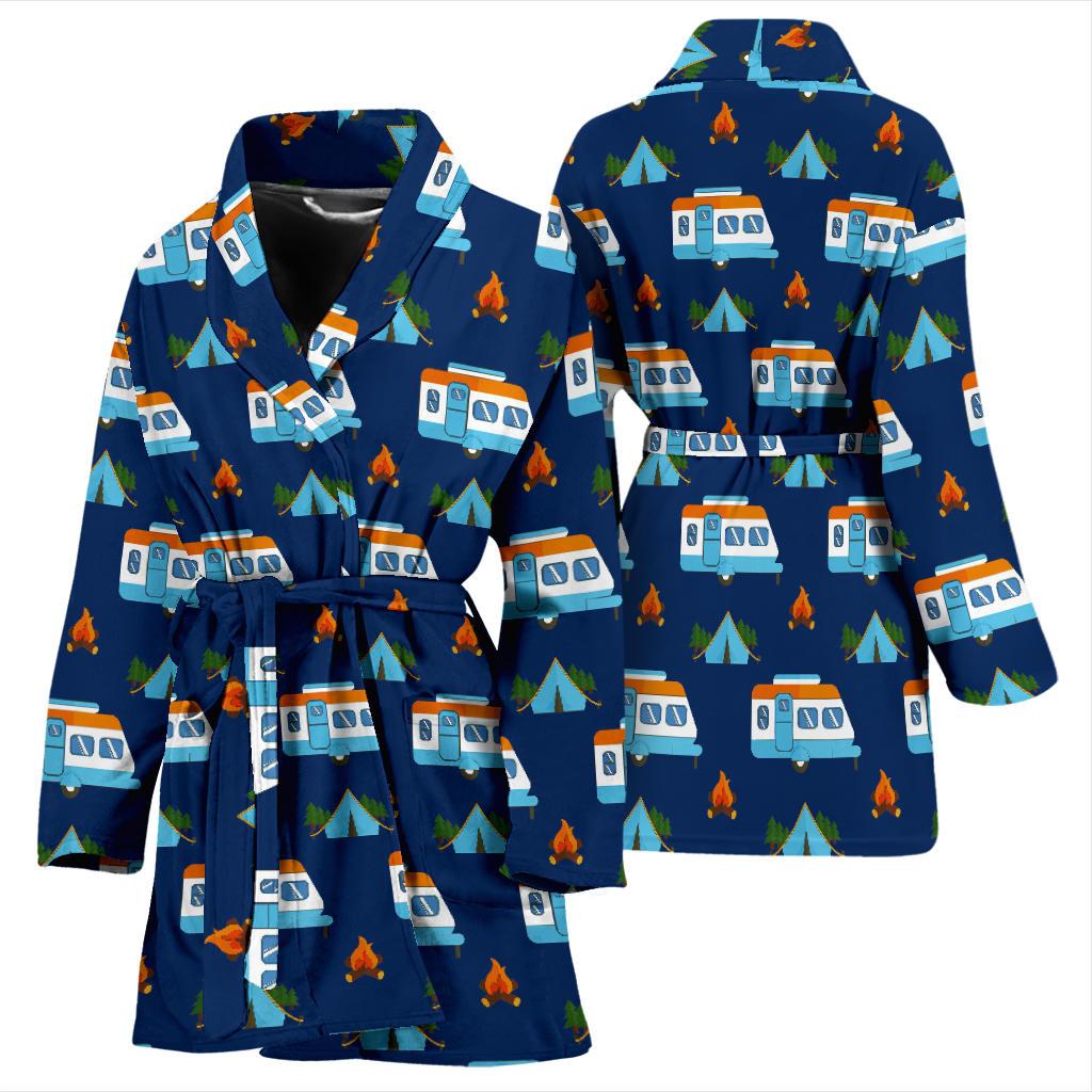 Camper Pattern Camping Themed No 3 Print Women Bath Robe-JTAMIGO.COM