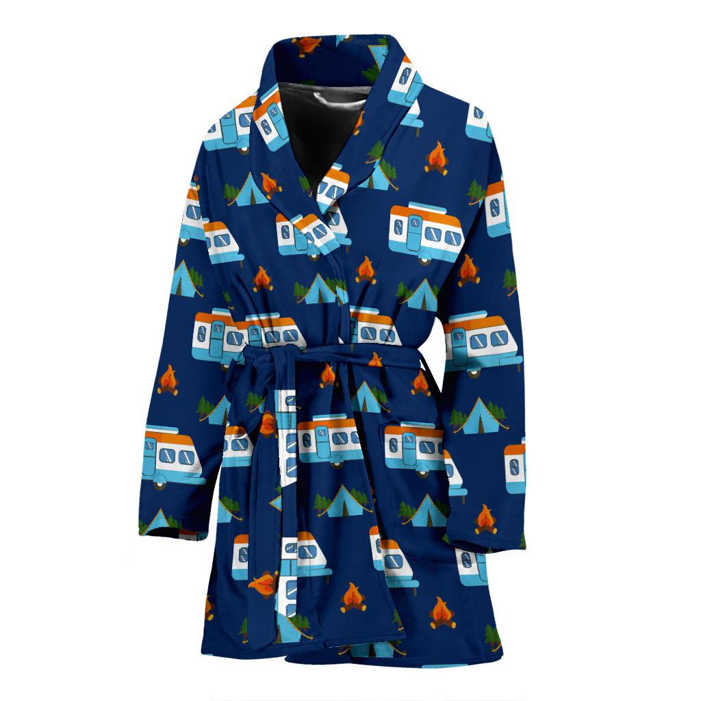 Camper Pattern Camping Themed No 3 Print Women Bath Robe-JTAMIGO.COM