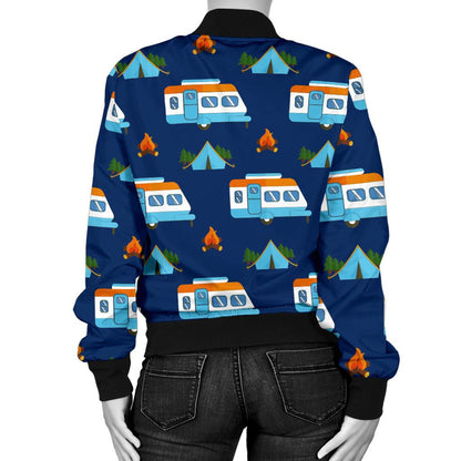 Camper Pattern Camping Themed No 3 Print Women Casual Bomber Jacket