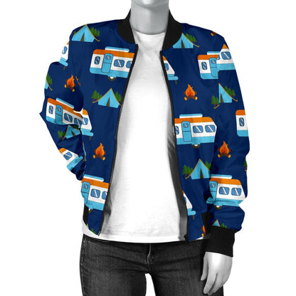 Camper Pattern Camping Themed No 3 Print Women Casual Bomber Jacket