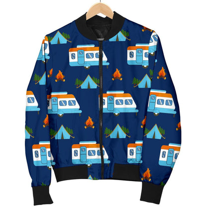 Camper Pattern Camping Themed No 3 Print Women Casual Bomber Jacket