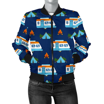 Camper Pattern Camping Themed No 3 Print Women Casual Bomber Jacket