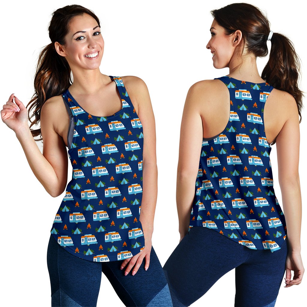 Camper Pattern Camping Themed No 3 Print Women Racerback Tank Top