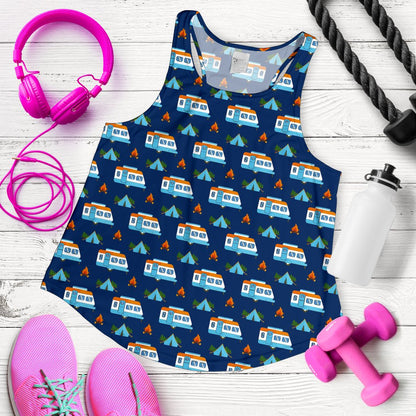 Camper Pattern Camping Themed No 3 Print Women Racerback Tank Top