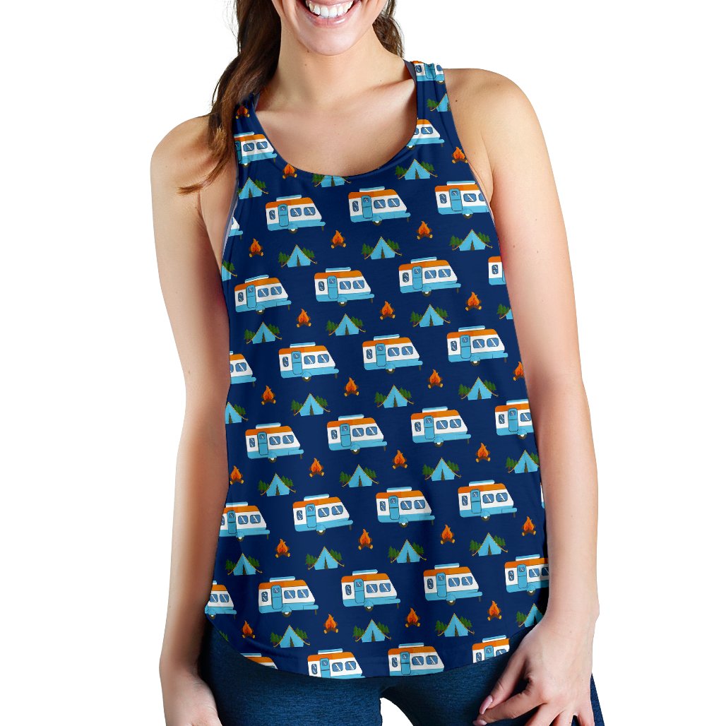 Camper Pattern Camping Themed No 3 Print Women Racerback Tank Top