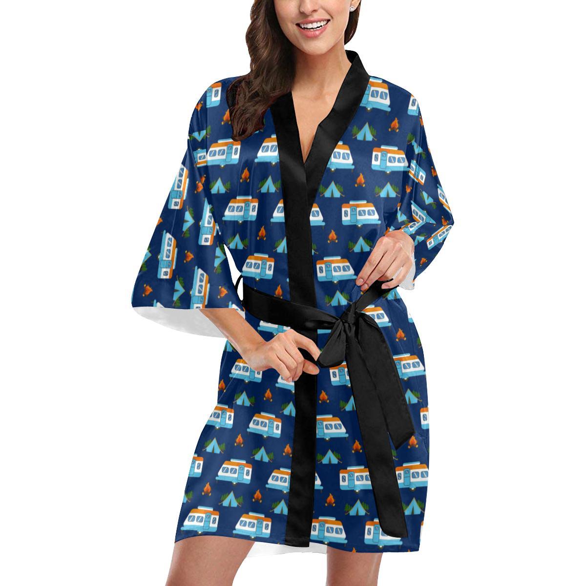 Camper Pattern Camping Themed No 3 Print Women Short Kimono Robe