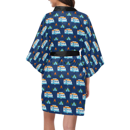 Camper Pattern Camping Themed No 3 Print Women Short Kimono Robe