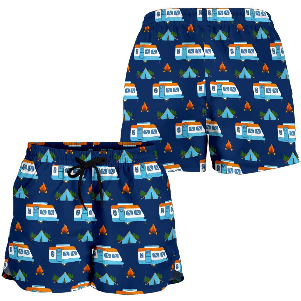 Camper Pattern Camping Themed No 3 Print Women Shorts-JTAMIGO.COM