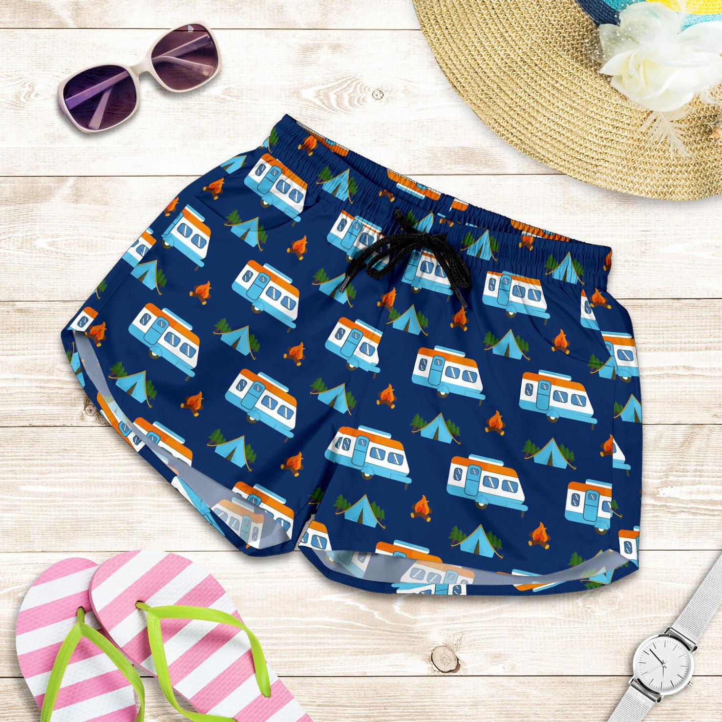 Camper Pattern Camping Themed No 3 Print Women Shorts-JTAMIGO.COM
