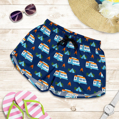 Camper Pattern Camping Themed No 3 Print Women Shorts-JTAMIGO.COM