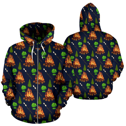 Campfire Marshmallow Camping Design Print Zip Up Hoodie