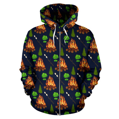 Campfire Marshmallow Camping Design Print Zip Up Hoodie