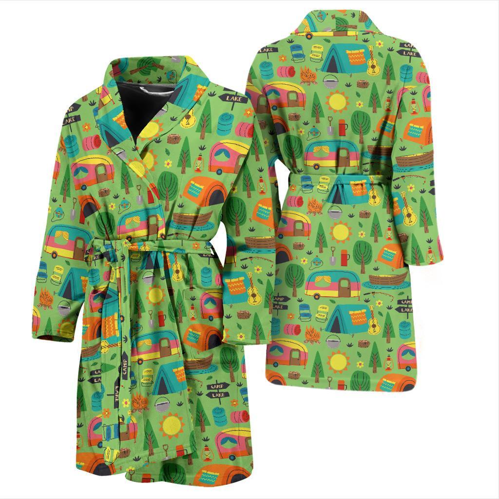 Camping Camper Pattern Print Design 04 Men Bathrobe-JORJUNE.COM