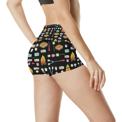 Camping Campfire Marshmallows High Waisted Spandex Shorts-JTAMIGO.COM