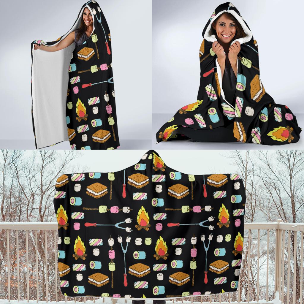 Camping Campfire Marshmallows Hooded Blanket-JTAMIGO.COM