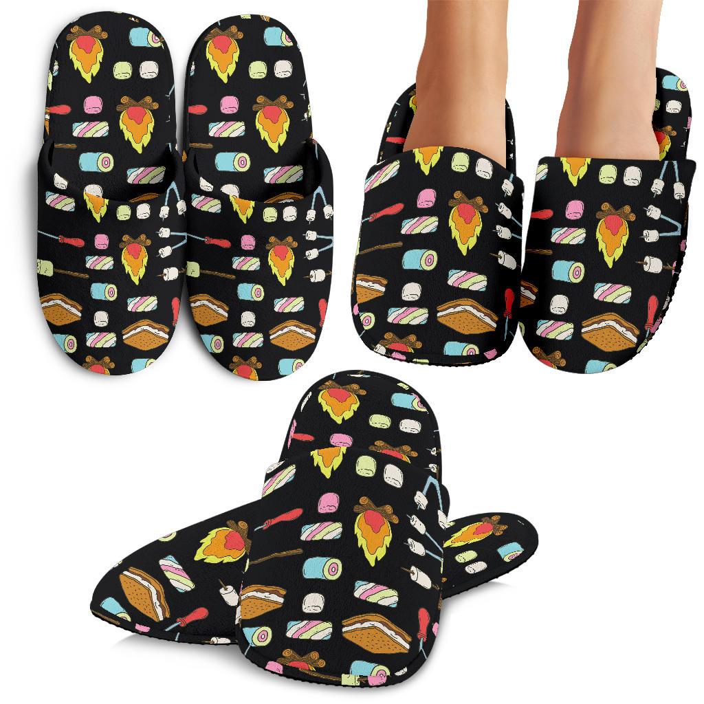 Camping Campfire Marshmallows House Slippers