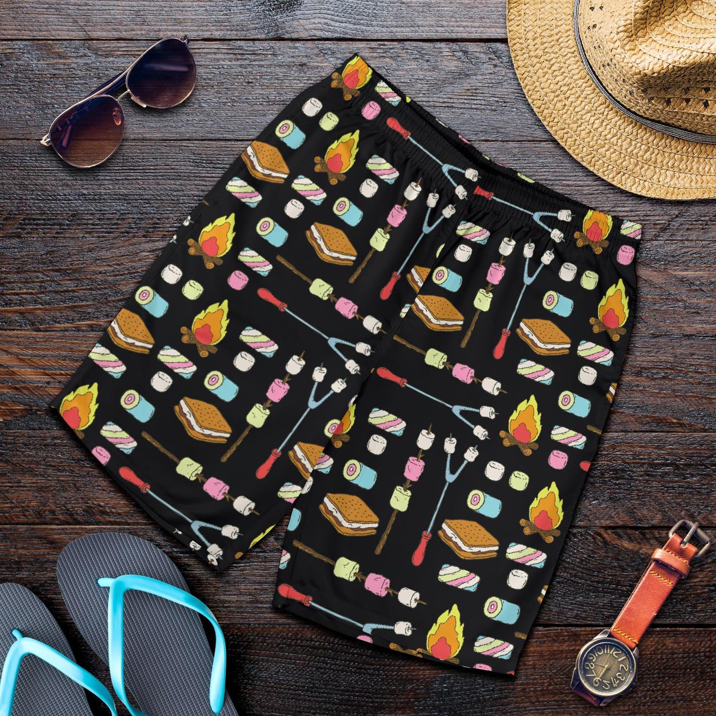 Camping Campfire Marshmallows Mens Shorts-JTAMIGO.COM