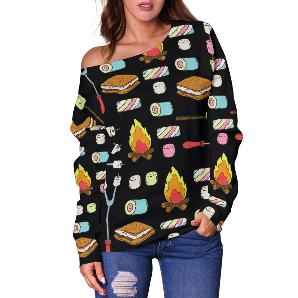 Camping Campfire Marshmallows Off Shoulder Sweatshirtw