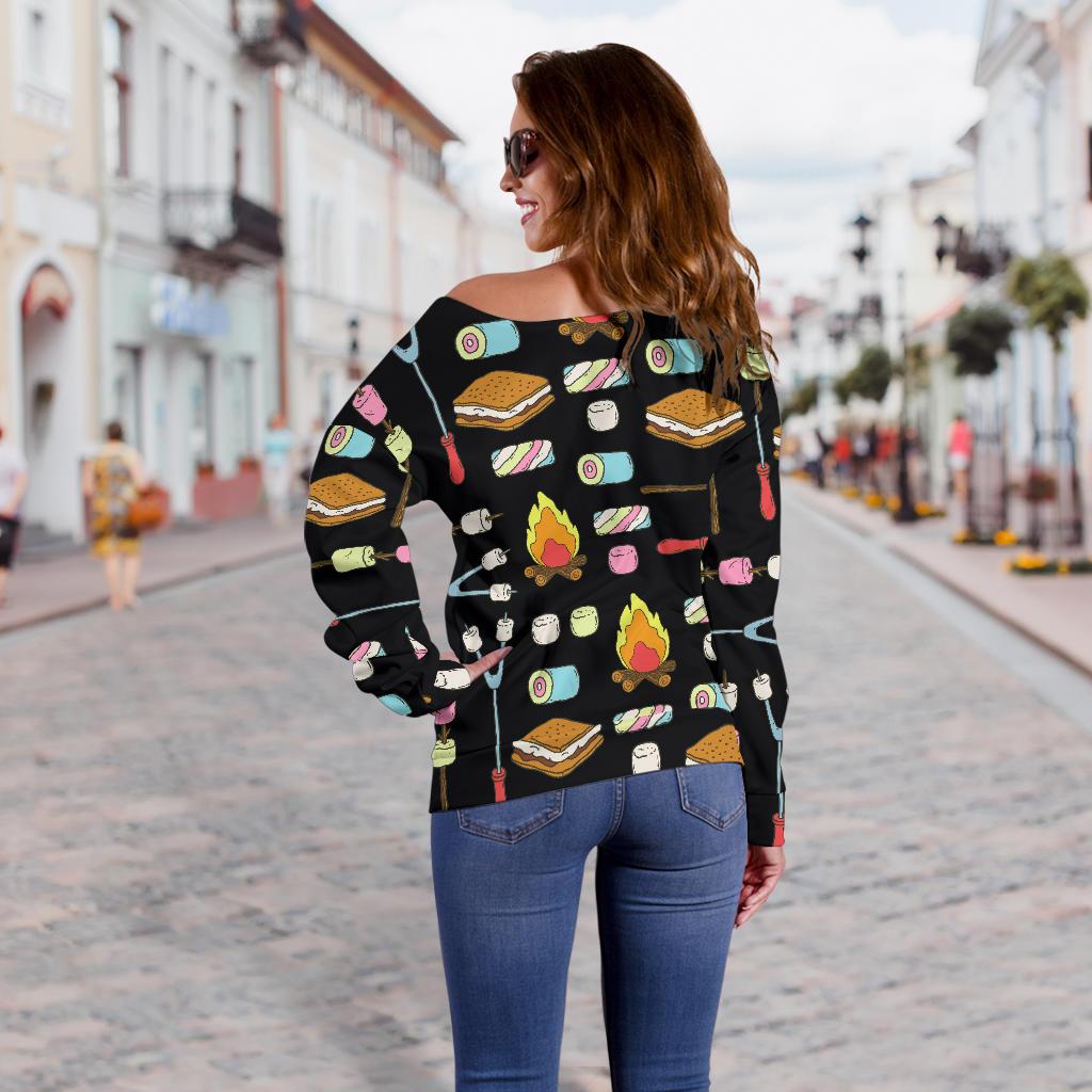 Camping Campfire Marshmallows Off Shoulder Sweatshirtw