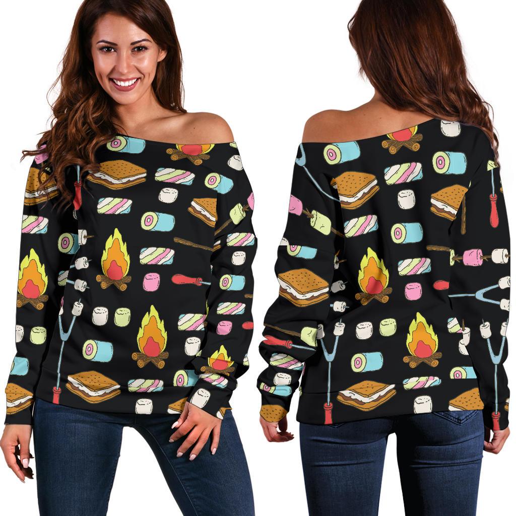 Camping Campfire Marshmallows Off Shoulder Sweatshirtw